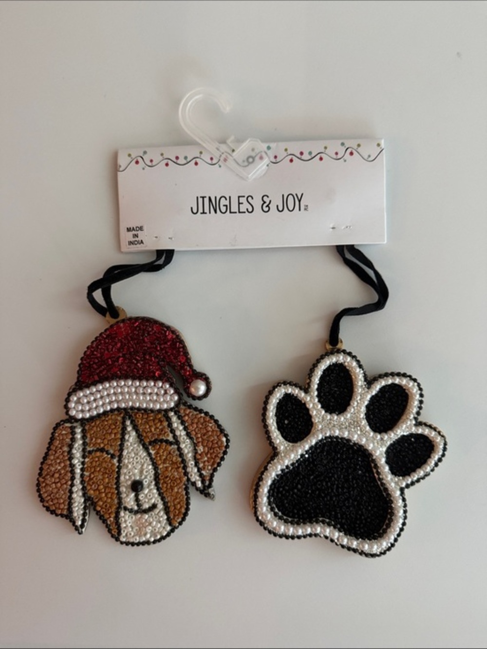 Dog nwt Paw and Santa Dog Christmas Ornament Set - Black, Red, Brown